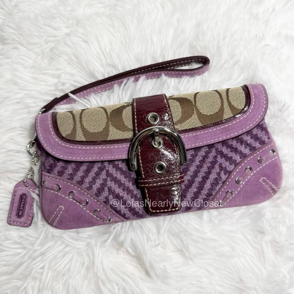 y2k Coach Soho Purple Herringbone Wool Suede Buckle Wristlet